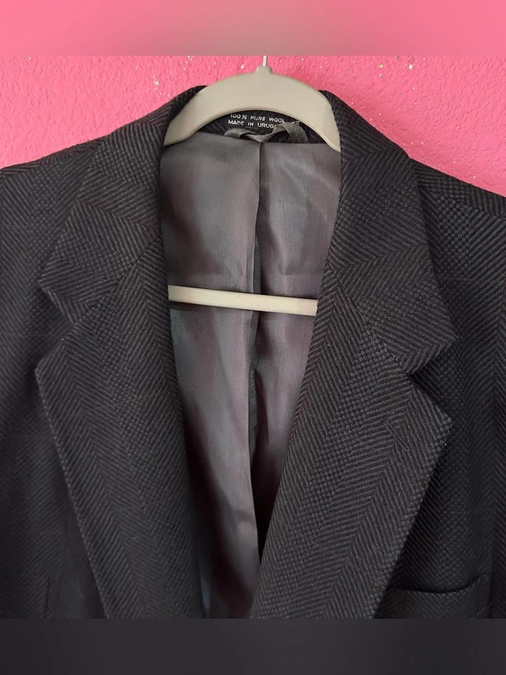 Vintage Austin Grey Herringbone Blazer 100% Wool Menswear Suit Jacket Sportscoat